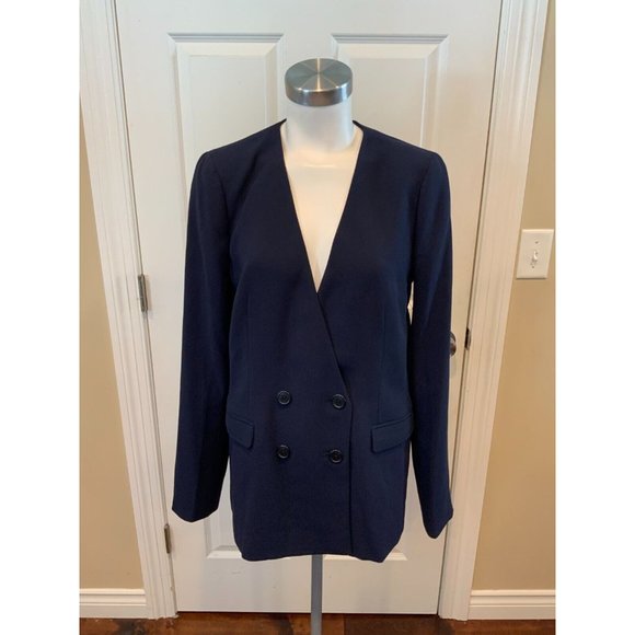 J. Crew Navy Blue Double Breasted Collarless Blazer, Size 8T, NWT! $365 - Picture 1 of 7